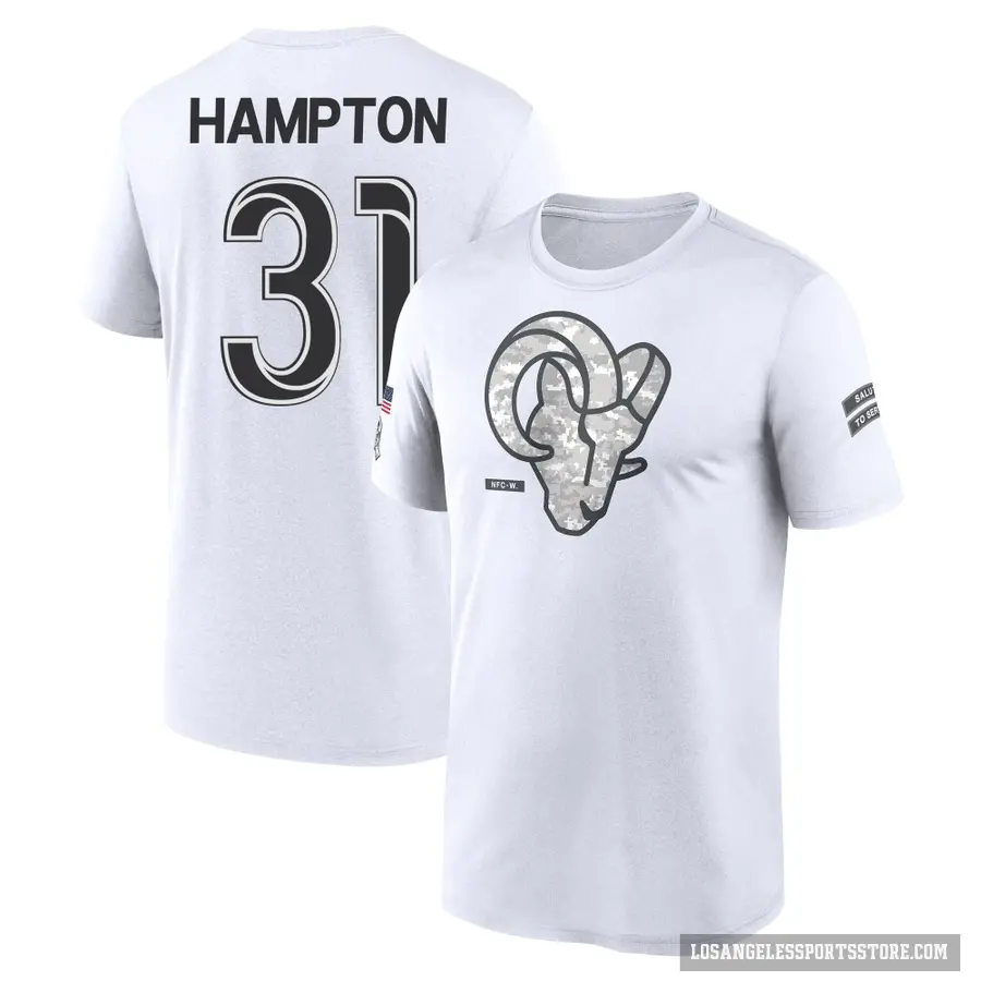 Youth ＃31 Nick Hampton Los Angeles Rams White 2024 Salute to Service Performance T-Shirt