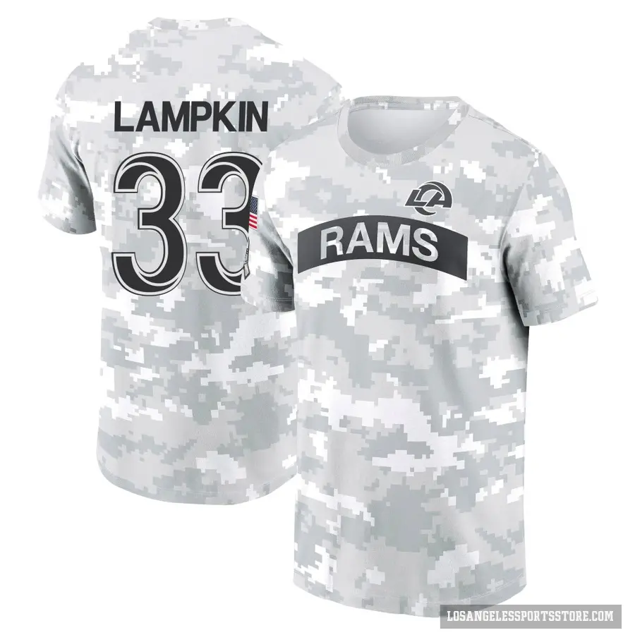Youth ＃33 Cam Lampkin Los Angeles Rams Camo Arctic 2024 Salute to Service Performance T-Shirt