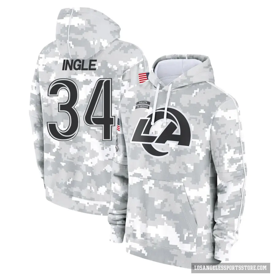Youth ＃34 Tanner Ingle Los Angeles Rams Arctic Camo 2024 Salute to Service Club Fleece Pullover Hoodie