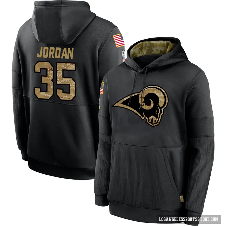 Youth ＃35 Michael Jordan Los Angeles Rams Black 2020 Salute to Service Sideline Performance Pullover Hoodie