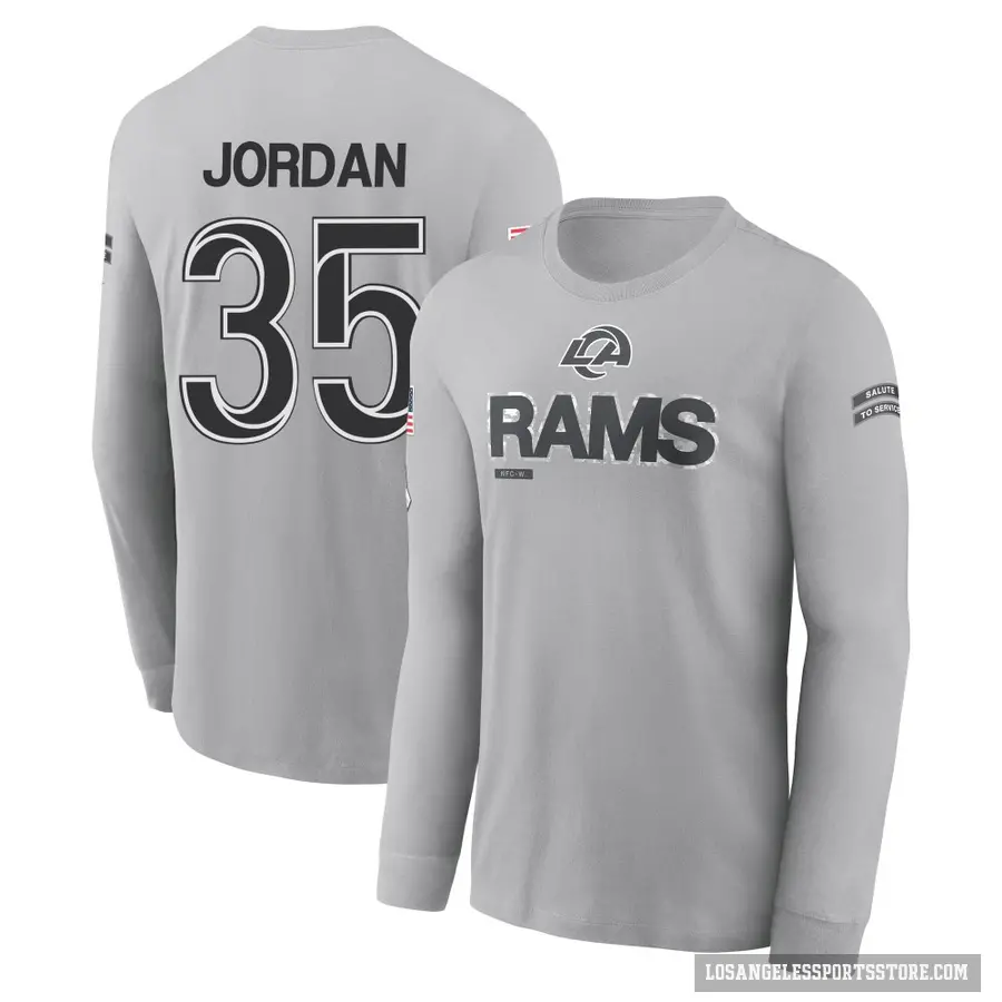 Youth ＃35 Michael Jordan Los Angeles Rams Gray 2024 Salute to Service Long Sleeve T-Shirt