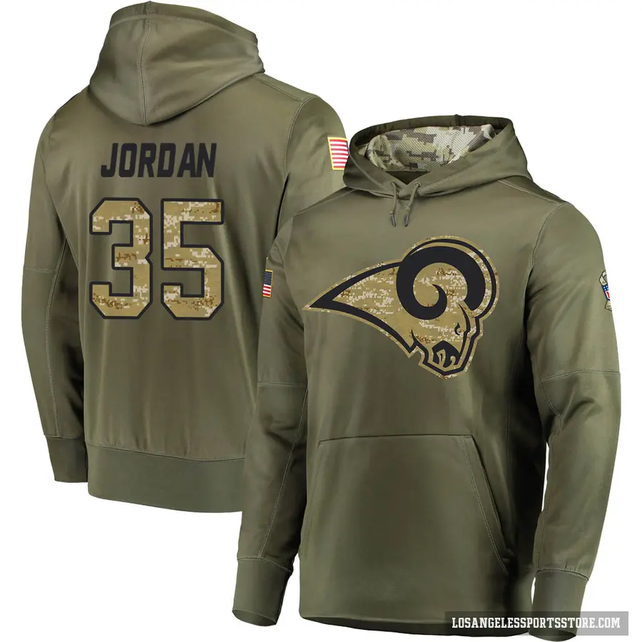 Youth ＃35 Michael Jordan Los Angeles Rams Olive Salute to Service Pullover Hoodie