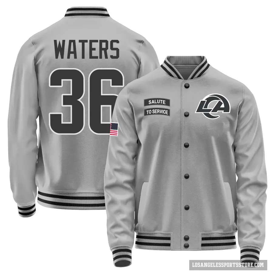Youth ＃36 Jordan Waters Los Angeles Rams Gray Salute to Service Performance Jacket