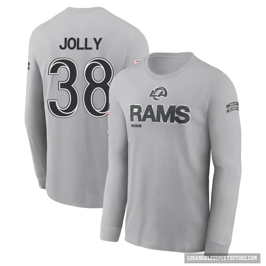 Youth ＃38 Shaun Jolly Los Angeles Rams Gray 2024 Salute to Service Long Sleeve T-Shirt