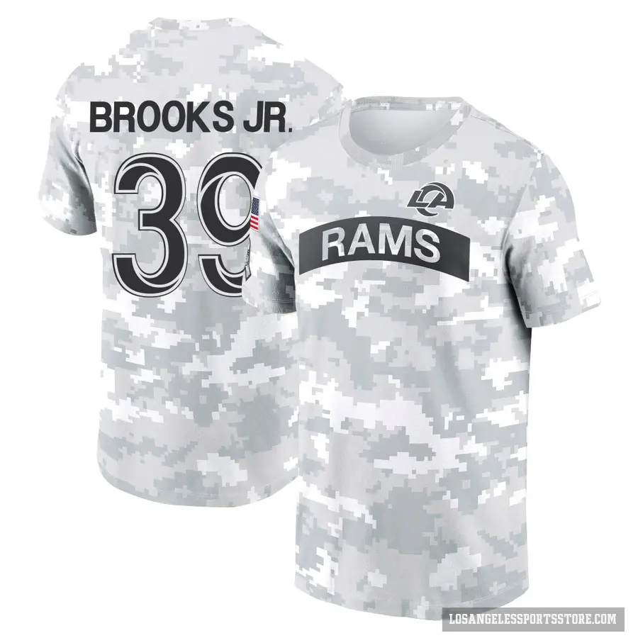 Youth ＃39 Antoine Brooks Jr. Los Angeles Rams Camo Arctic 2024 Salute to Service Performance T-Shirt