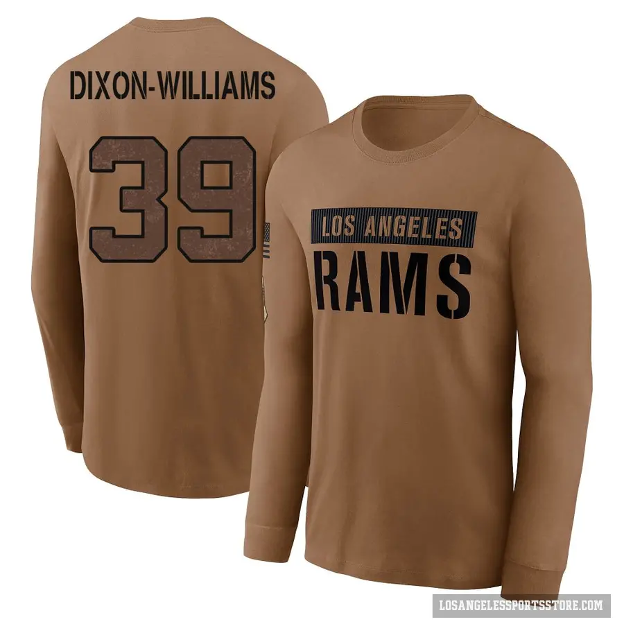 Youth ＃39 Malik Dixon-Williams Los Angeles Rams Brown 2023 Salute To Service Long Sleeve T-Shirt