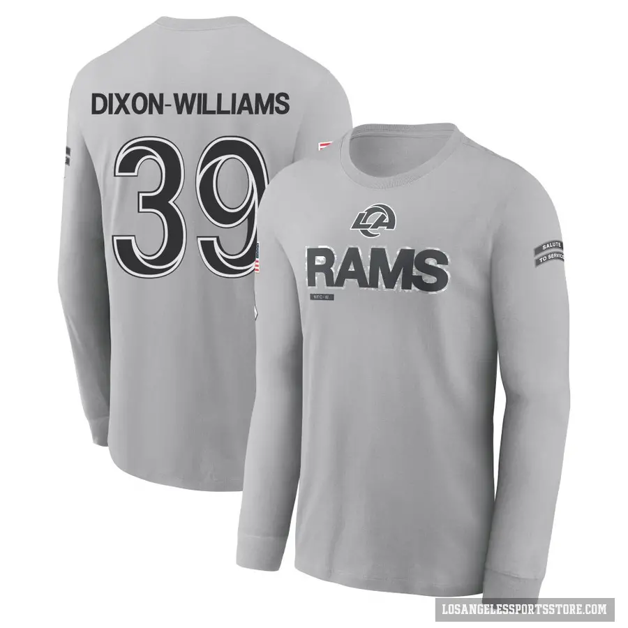 Youth ＃39 Malik Dixon-Williams Los Angeles Rams Gray 2024 Salute to Service Long Sleeve T-Shirt