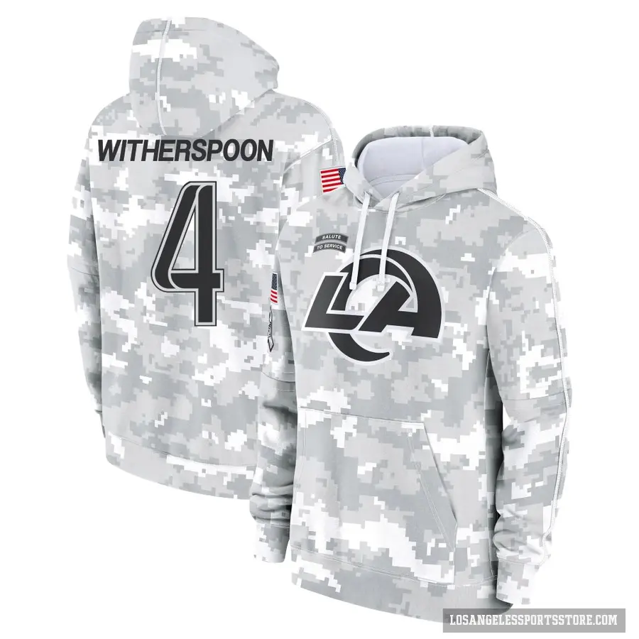 Youth ＃4 Ahkello Witherspoon Los Angeles Rams Arctic Camo 2024 Salute to Service Club Fleece Pullover Hoodie