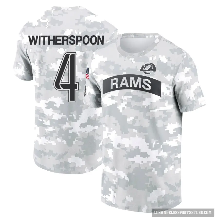 Youth ＃4 Ahkello Witherspoon Los Angeles Rams Camo Arctic 2024 Salute to Service Performance T-Shirt