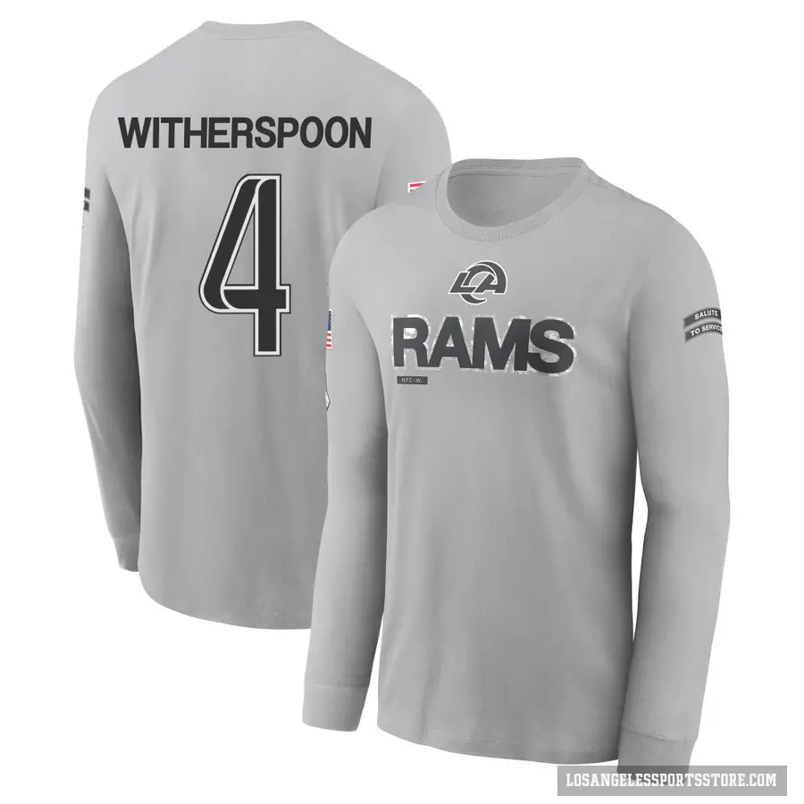 Youth ＃4 Ahkello Witherspoon Los Angeles Rams Gray 2024 Salute to Service Long Sleeve T-Shirt