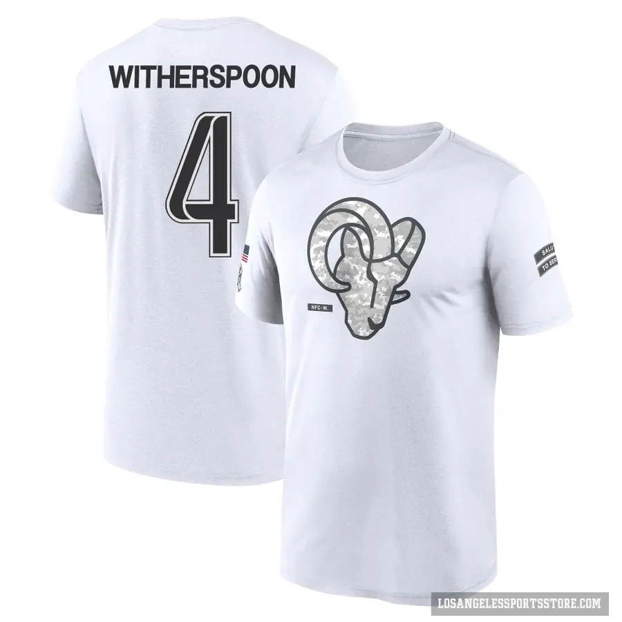 Youth ＃4 Ahkello Witherspoon Los Angeles Rams White 2024 Salute to Service Performance T-Shirt