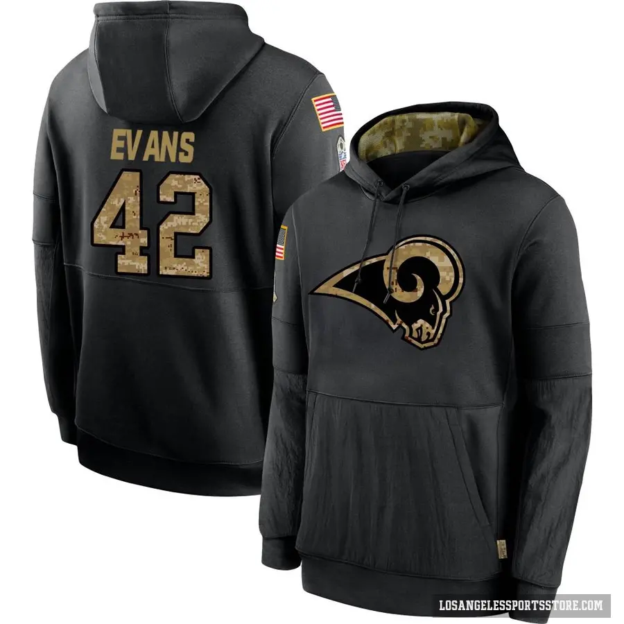 Youth ＃42 Ethan Evans Los Angeles Rams Black 2020 Salute to Service Sideline Performance Pullover Hoodie