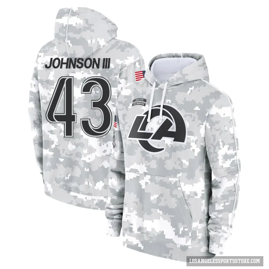 Youth ＃43 John Johnson III Los Angeles Rams Arctic Camo 2024 Salute to Service Club Fleece Pullover Hoodie