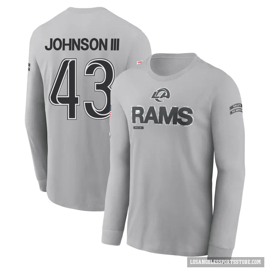 Youth ＃43 John Johnson III Los Angeles Rams Gray 2024 Salute to Service Long Sleeve T-Shirt