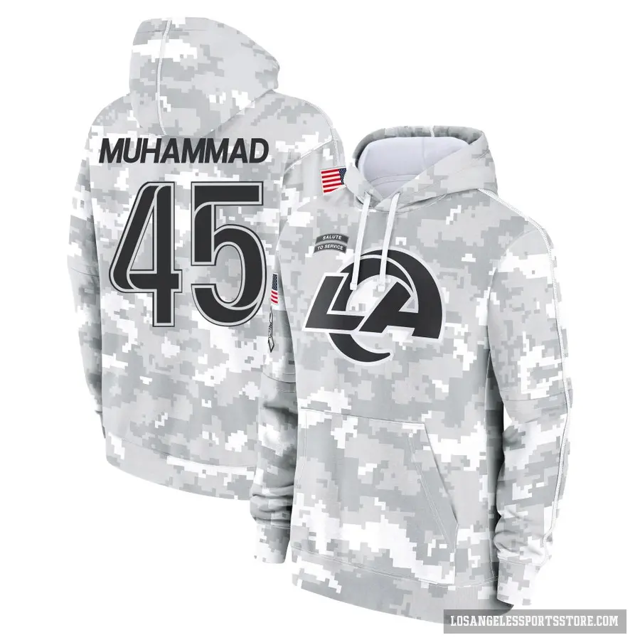 Youth ＃45 Jamil Muhammad Los Angeles Rams Arctic Camo 2024 Salute to Service Club Fleece Pullover Hoodie