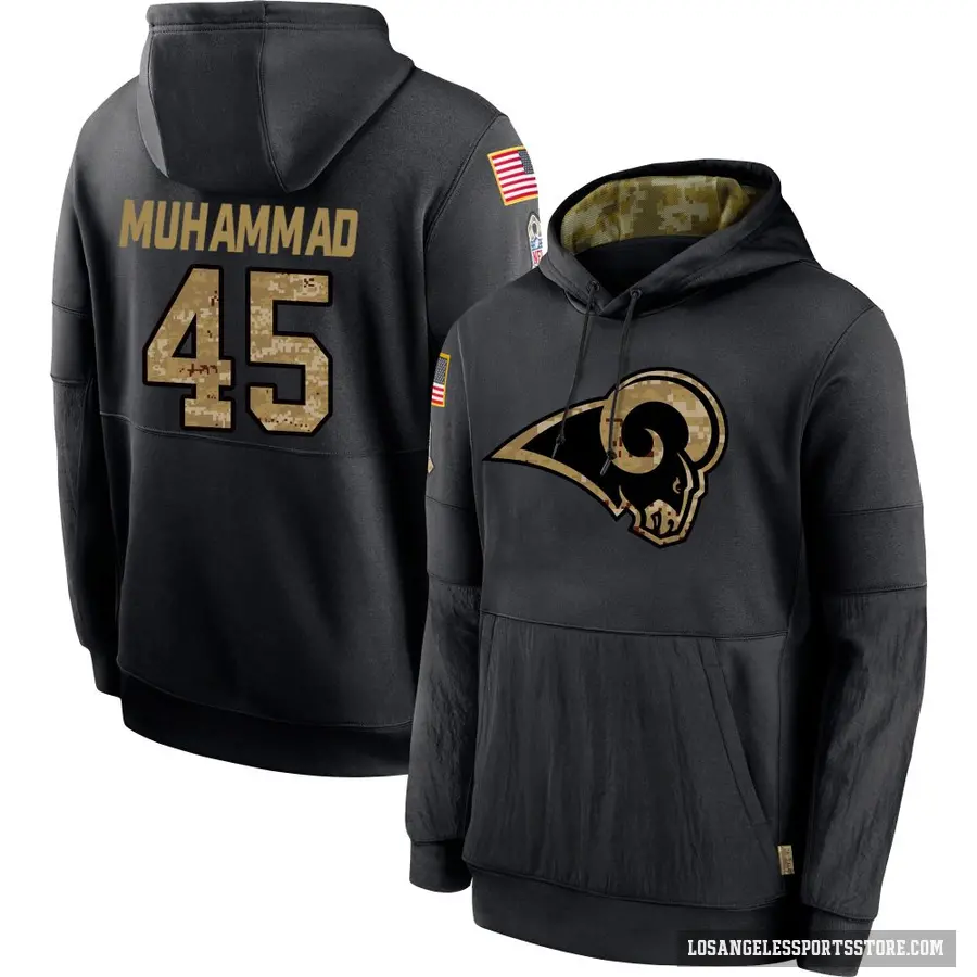 Youth ＃45 Jamil Muhammad Los Angeles Rams Black 2020 Salute to Service Sideline Performance Pullover Hoodie
