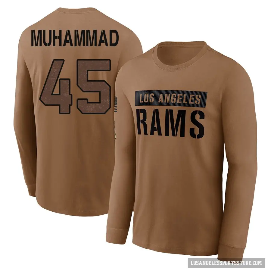 Youth ＃45 Jamil Muhammad Los Angeles Rams Brown 2023 Salute To Service Long Sleeve T-Shirt