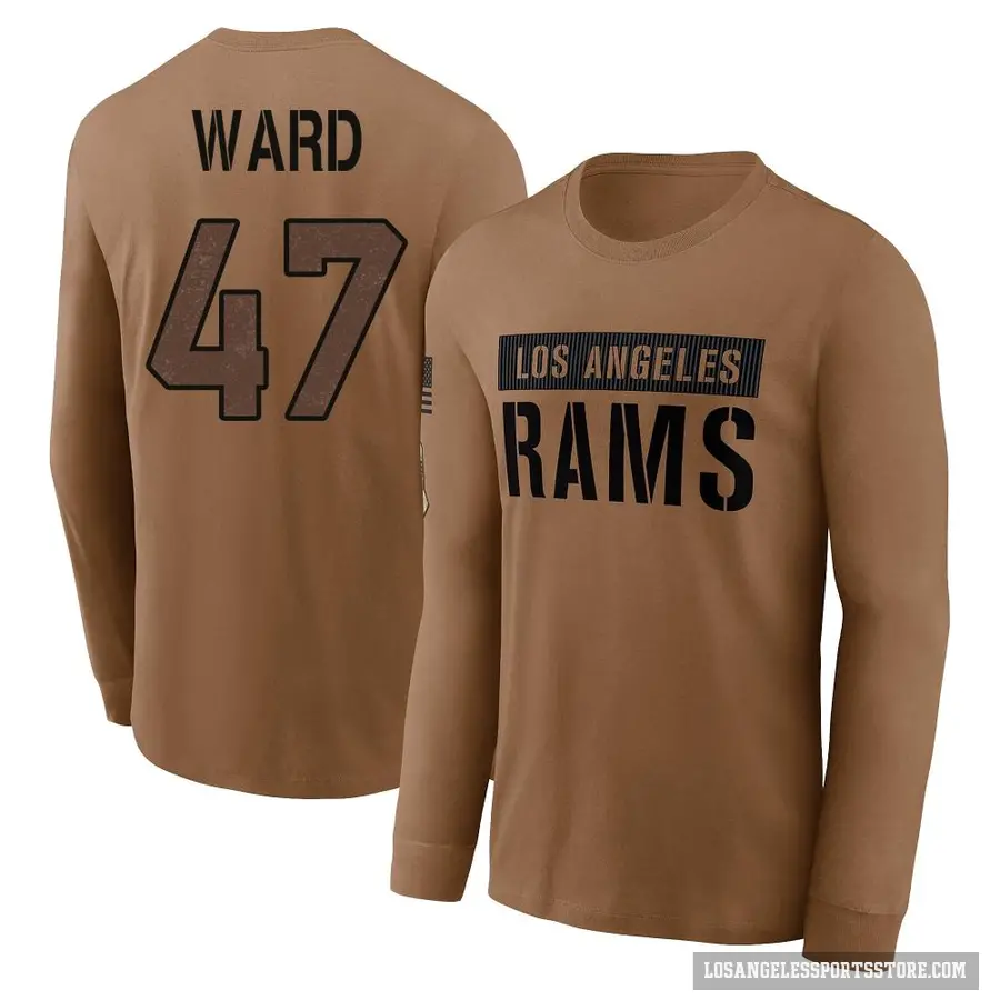 Youth ＃47 Alex Ward Los Angeles Rams Brown 2023 Salute To Service Long Sleeve T-Shirt