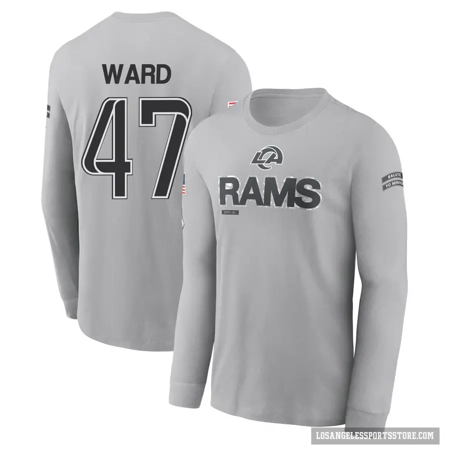 Youth ＃47 Alex Ward Los Angeles Rams Gray 2024 Salute to Service Long Sleeve T-Shirt