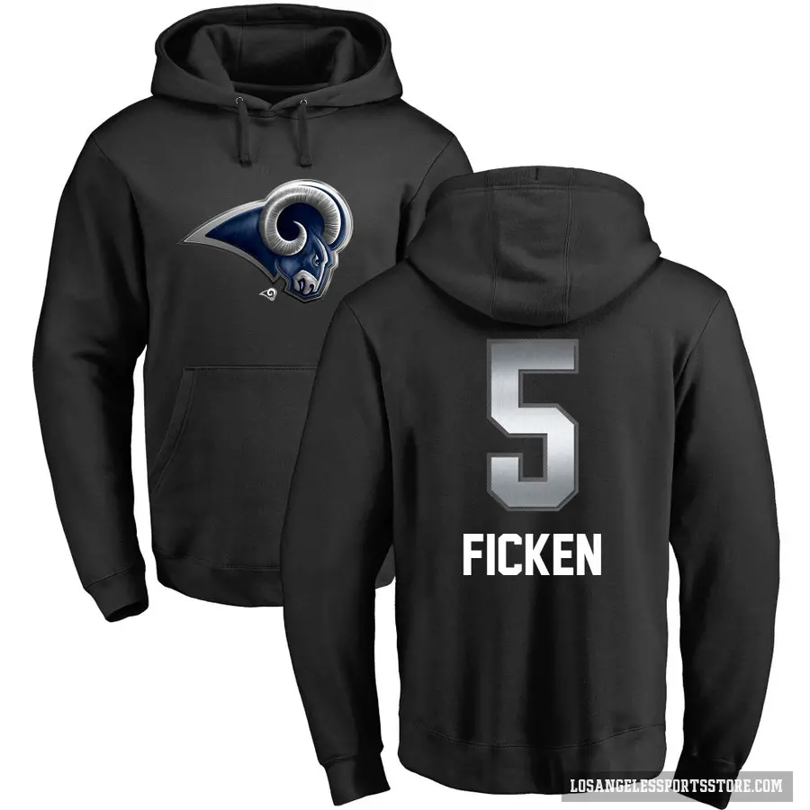 Youth ＃5 Sam Ficken Los Angeles Rams Black Midnight Mascot Pullover Hoodie