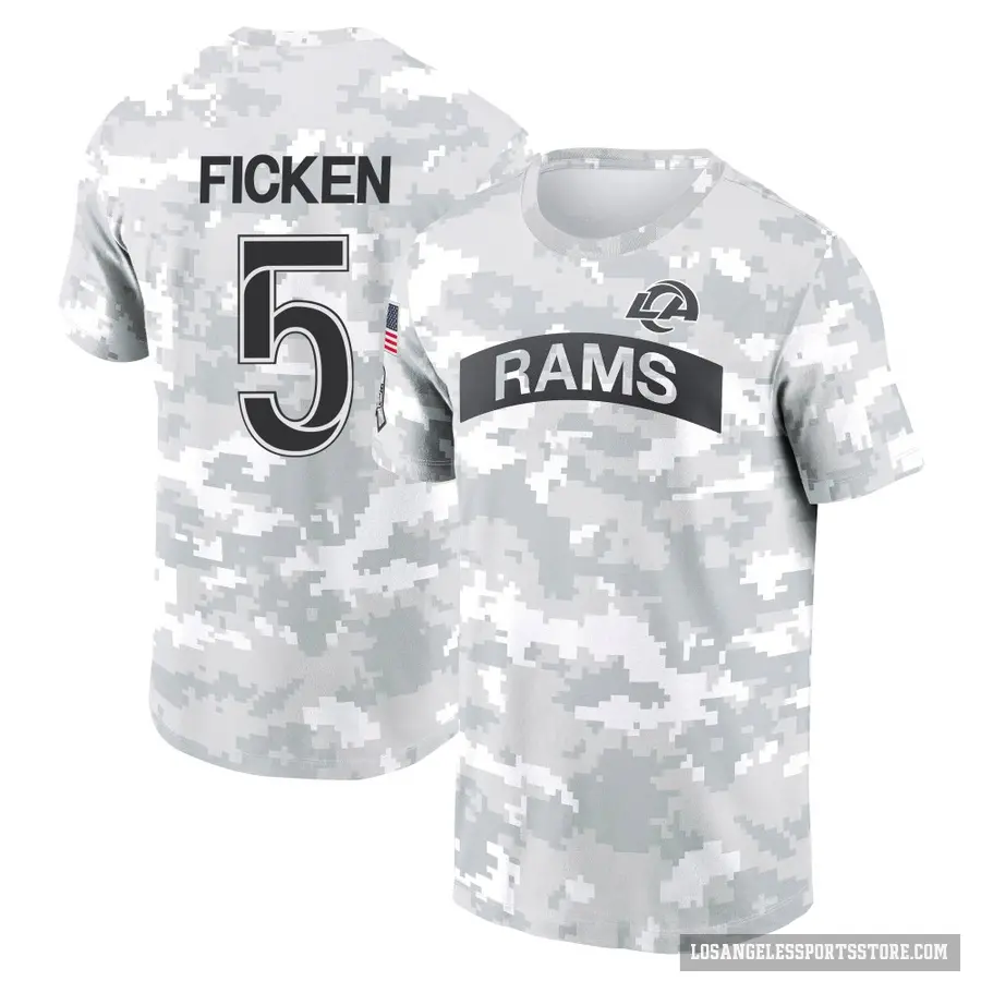 Youth ＃5 Sam Ficken Los Angeles Rams Camo Arctic 2024 Salute to Service Performance T-Shirt