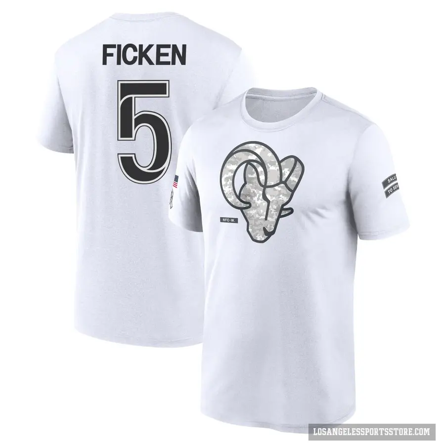 Youth ＃5 Sam Ficken Los Angeles Rams White 2024 Salute to Service Performance T-Shirt