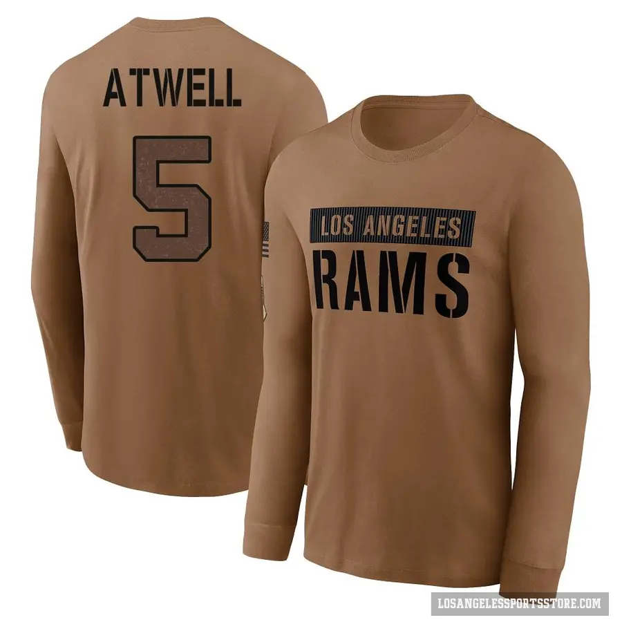 Youth ＃5 Tutu Atwell Los Angeles Rams Brown 2023 Salute To Service Long Sleeve T-Shirt