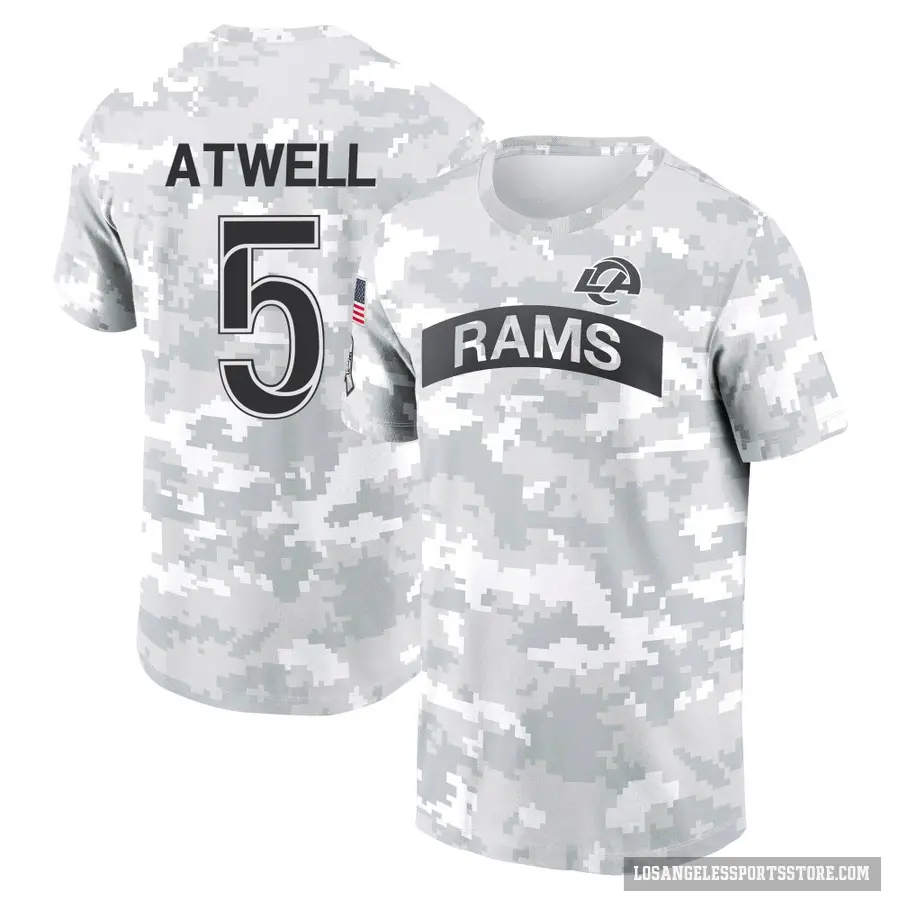 Youth ＃5 Tutu Atwell Los Angeles Rams Camo Arctic 2024 Salute to Service Performance T-Shirt