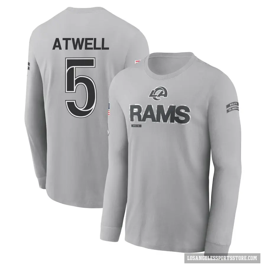 Youth ＃5 Tutu Atwell Los Angeles Rams Gray 2024 Salute to Service Long Sleeve T-Shirt