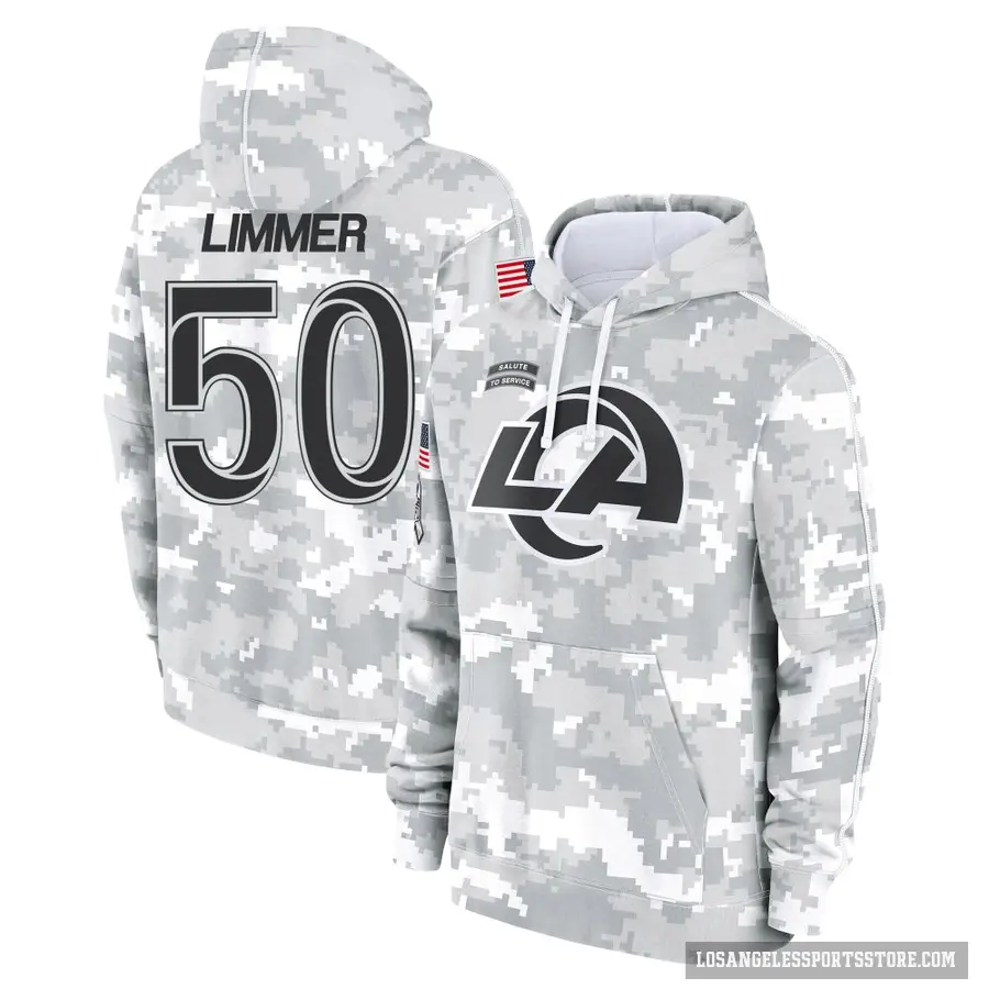Youth ＃50 Beaux Limmer Los Angeles Rams Arctic Camo 2024 Salute to Service Club Fleece Pullover Hoodie