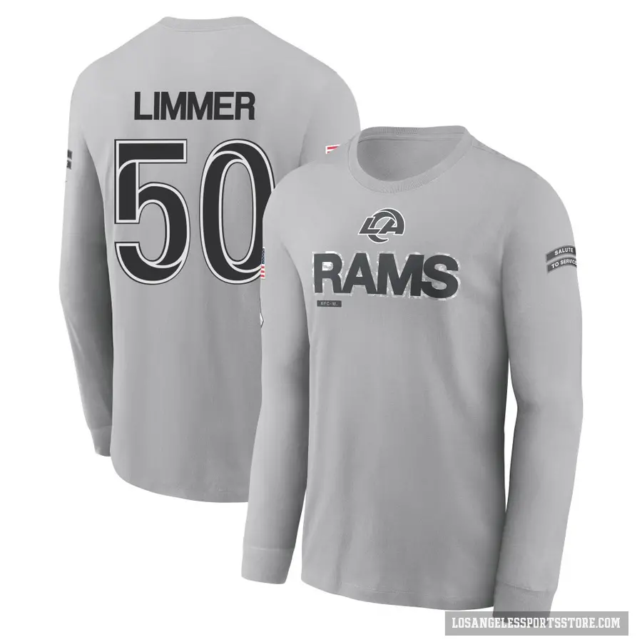 Youth ＃50 Beaux Limmer Los Angeles Rams Gray 2024 Salute to Service Long Sleeve T-Shirt