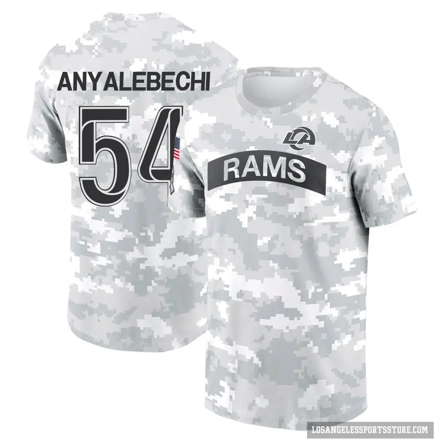 Youth ＃54 Kelechi Anyalebechi Los Angeles Rams Camo Arctic 2024 Salute to Service Performance T-Shirt