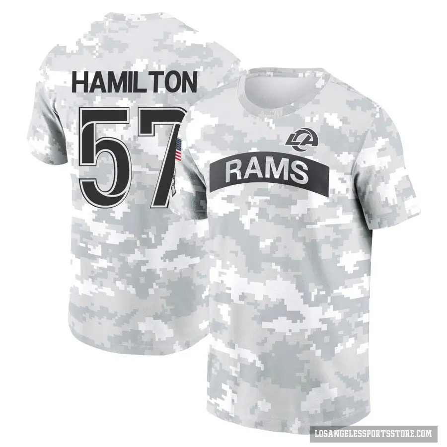 Youth ＃57 Ty Hamilton Los Angeles Rams Camo Arctic 2024 Salute to Service Performance T-Shirt