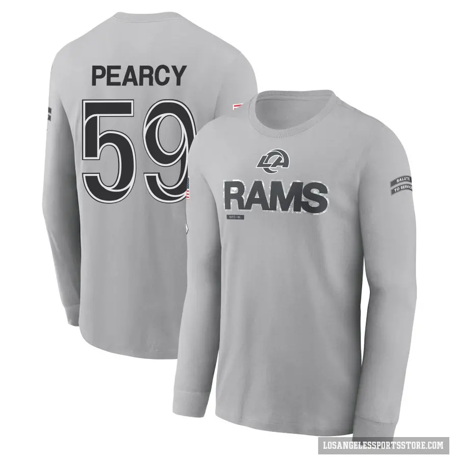 Youth ＃59 Josh Pearcy Los Angeles Rams Gray 2024 Salute to Service Long Sleeve T-Shirt