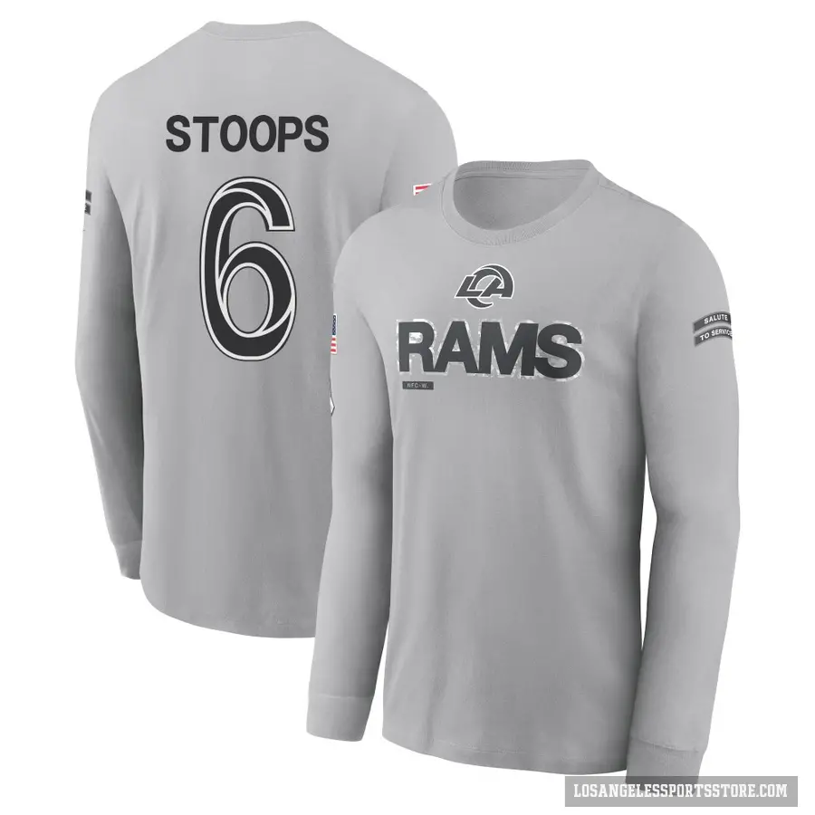 Youth ＃6 Drake Stoops Los Angeles Rams Gray 2024 Salute to Service Long Sleeve T-Shirt