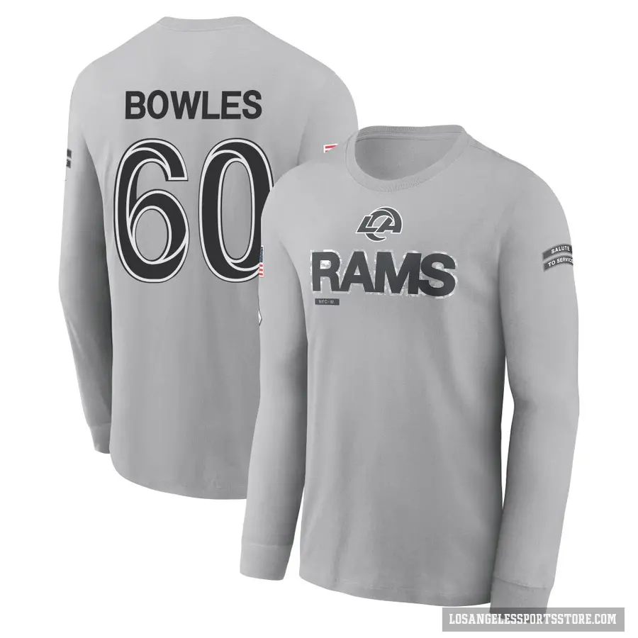 Youth ＃60 Wyatt Bowles Los Angeles Rams Gray 2024 Salute to Service Long Sleeve T-Shirt