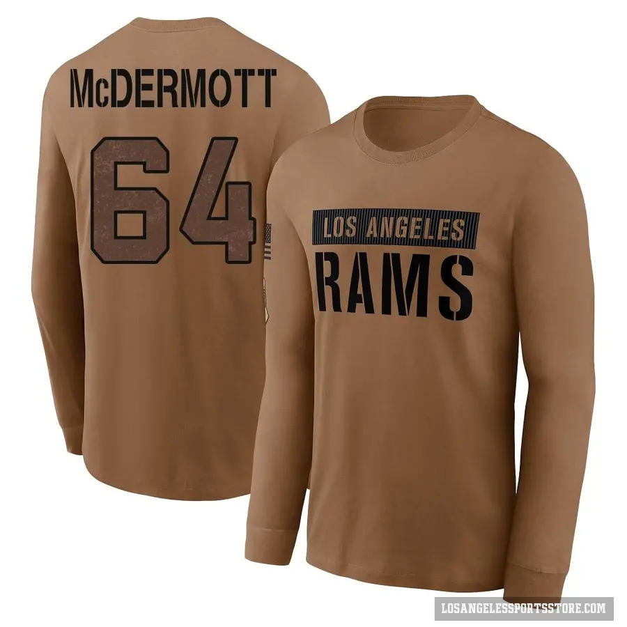 Youth ＃64 Conor McDermott Los Angeles Rams Brown 2023 Salute To Service Long Sleeve T-Shirt