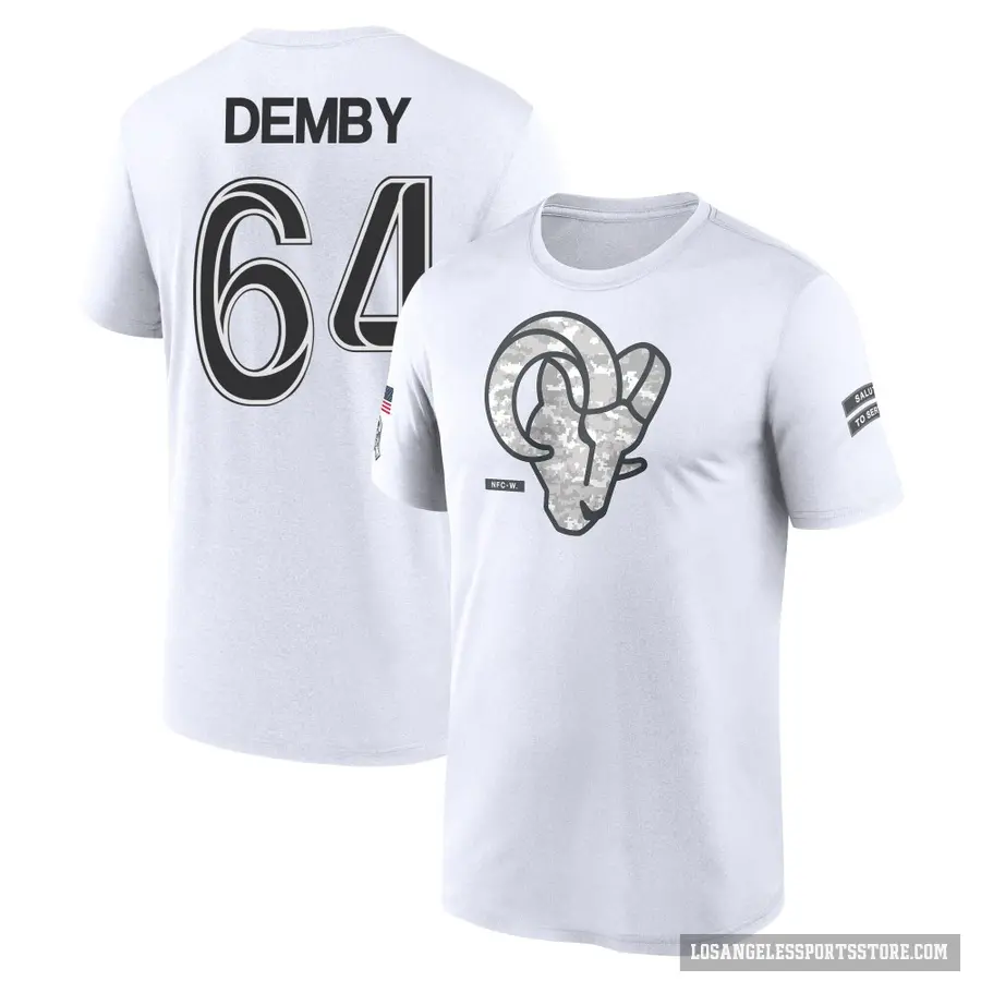 Youth ＃64 Jamil Demby Los Angeles Rams White 2024 Salute to Service Performance T-Shirt