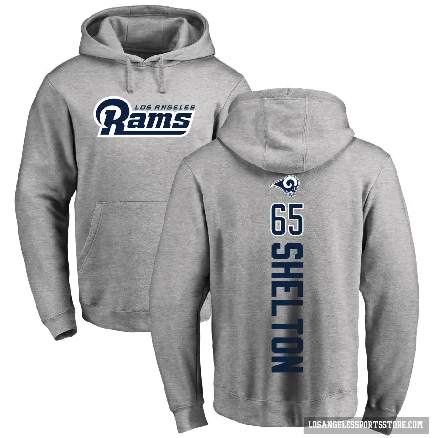 Youth ＃65 Coleman Shelton Los Angeles Rams Pro Line Ash Backer Pullover Hoodie