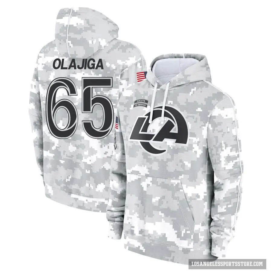 Youth ＃65 David Olajiga Los Angeles Rams Arctic Camo 2024 Salute to Service Club Fleece Pullover Hoodie