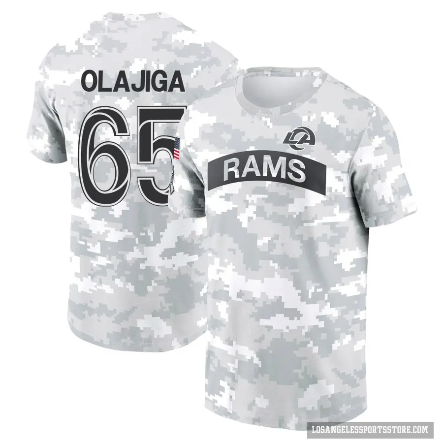 Youth ＃65 David Olajiga Los Angeles Rams Camo Arctic 2024 Salute to Service Performance T-Shirt