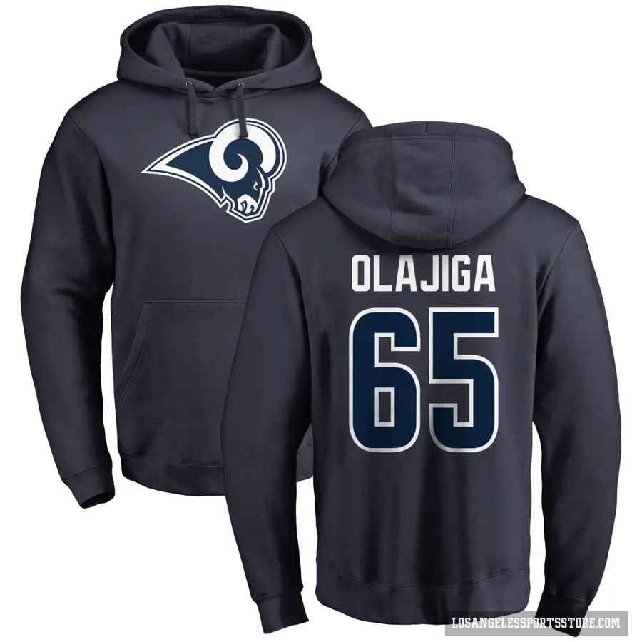 Youth ＃65 David Olajiga Los Angeles Rams Navy Pro Line Name & Number Logo Pullover Hoodie