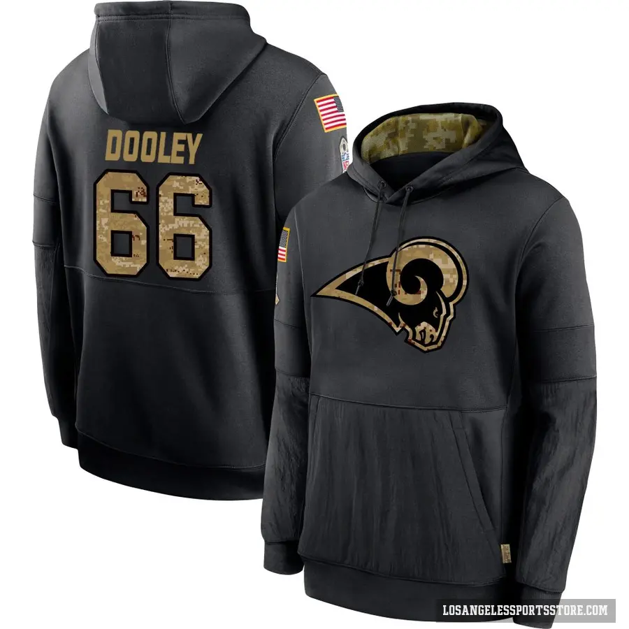 Youth ＃66 Ben Dooley Los Angeles Rams Black 2020 Salute to Service Sideline Performance Pullover Hoodie