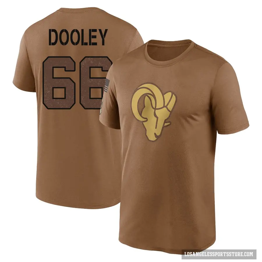 Youth ＃66 Ben Dooley Los Angeles Rams Brown 2023 Salute To Service Performance T-Shirt