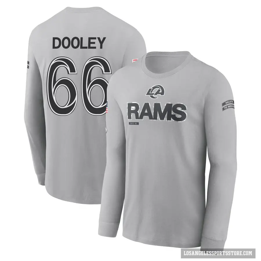 Youth ＃66 Ben Dooley Los Angeles Rams Gray 2024 Salute to Service Long Sleeve T-Shirt