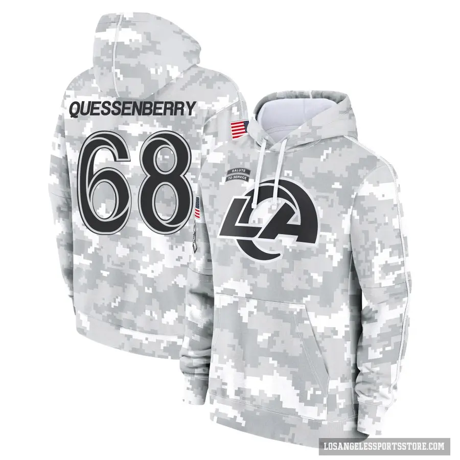 Youth ＃68 David Quessenberry Los Angeles Rams Arctic Camo 2024 Salute to Service Club Fleece Pullover Hoodie