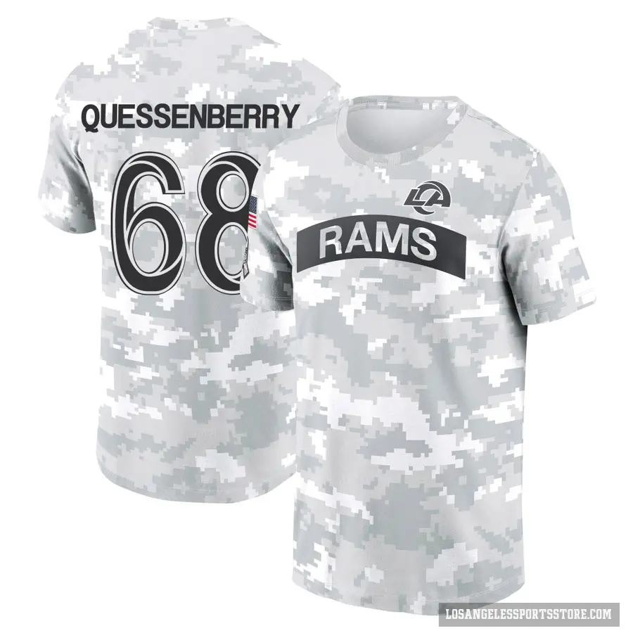 Youth ＃68 David Quessenberry Los Angeles Rams Camo Arctic 2024 Salute to Service Performance T-Shirt