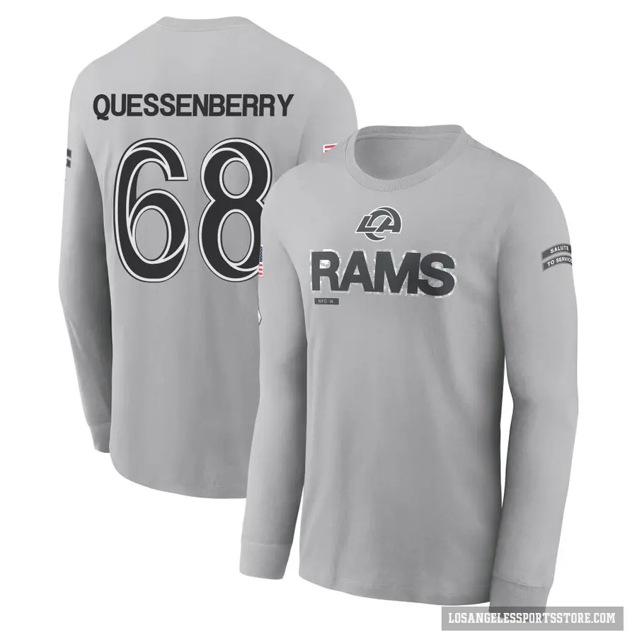 Youth ＃68 David Quessenberry Los Angeles Rams Gray 2024 Salute to Service Long Sleeve T-Shirt