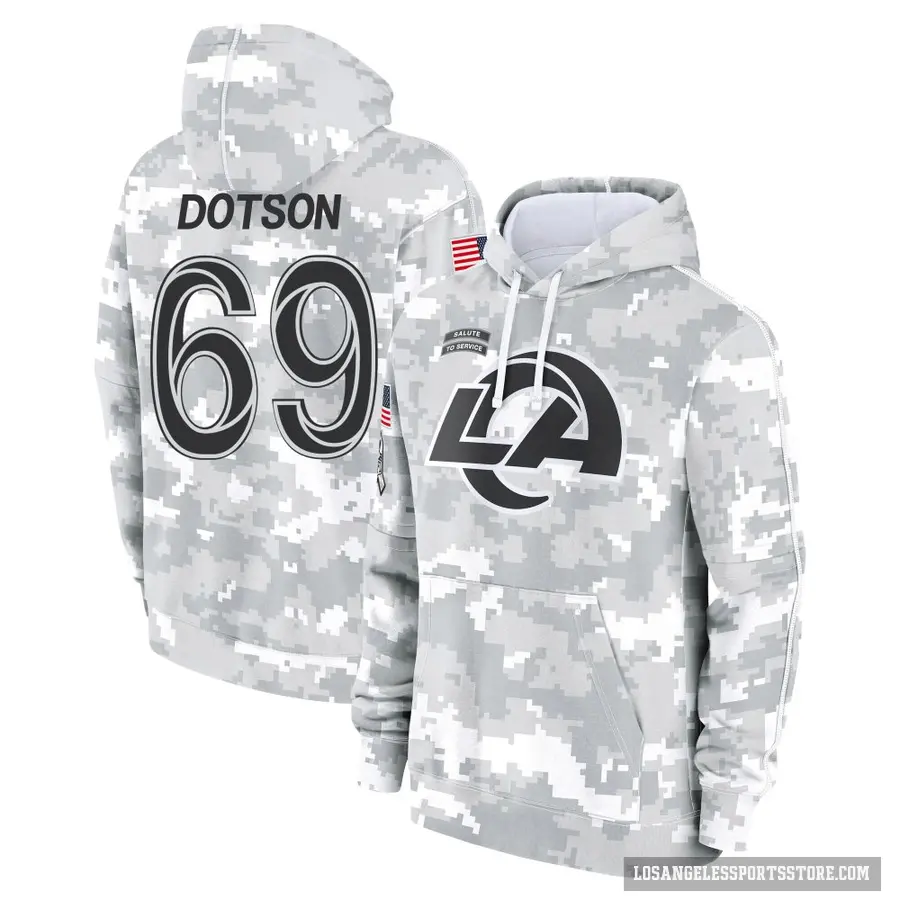 Youth ＃69 Kevin Dotson Los Angeles Rams Arctic Camo 2024 Salute to Service Club Fleece Pullover Hoodie