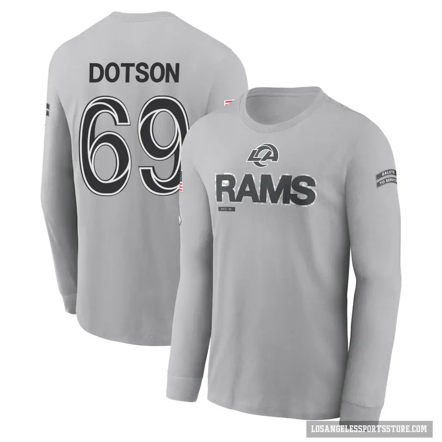 Youth ＃69 Kevin Dotson Los Angeles Rams Gray 2024 Salute to Service Long Sleeve T-Shirt